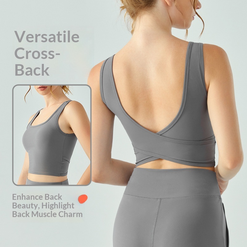 Crossfit Vest - SHINBENE レディース ヨガベスト クロスバック スポーツブラ セミ固定カップ