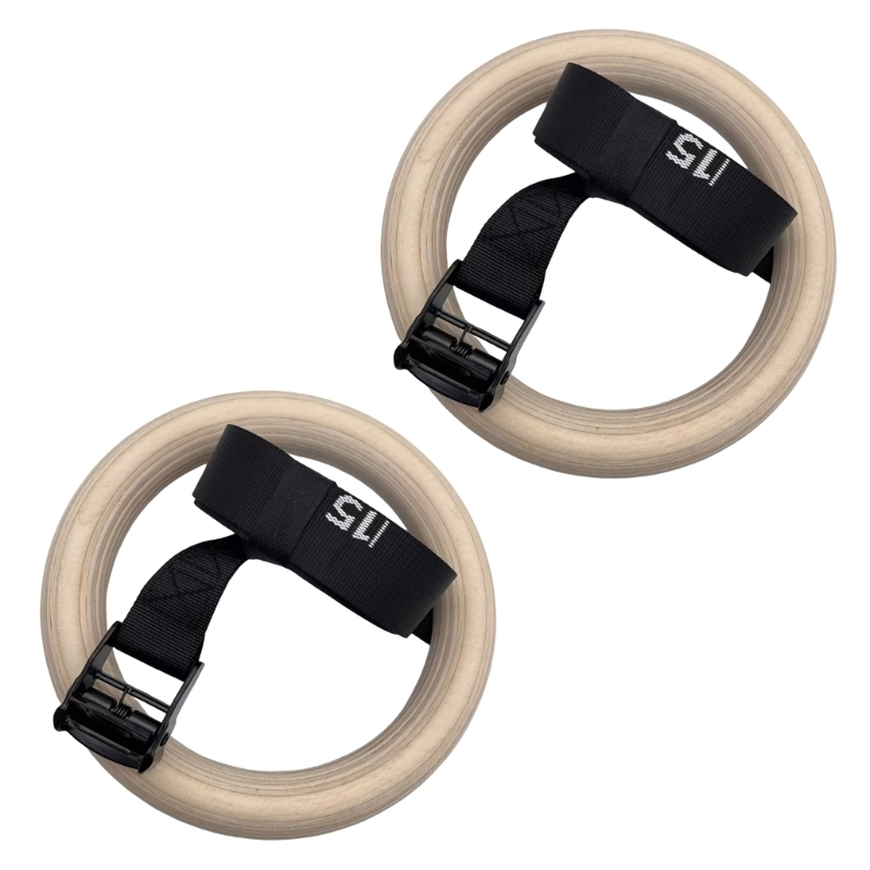Gymnastic Ring Wood - Q84C 調節可能な木製体操リング 調節可能なストラップ付き ボディエクササイズ フルボディトレーニングリング 筋力トレーニング用