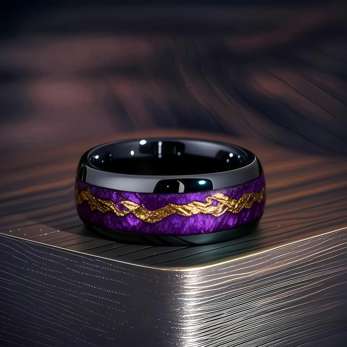 ファッションブラックメンズステンレススチールリング、パープル - Gymnastic Ring Wood のレビューと価格