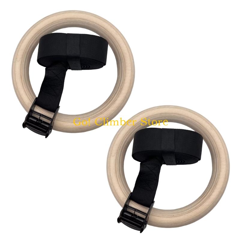 Q84C 調節可能な木製体操リング 調節可能なストラップ付き - Gymnastic Ring Wood のレビューと価格