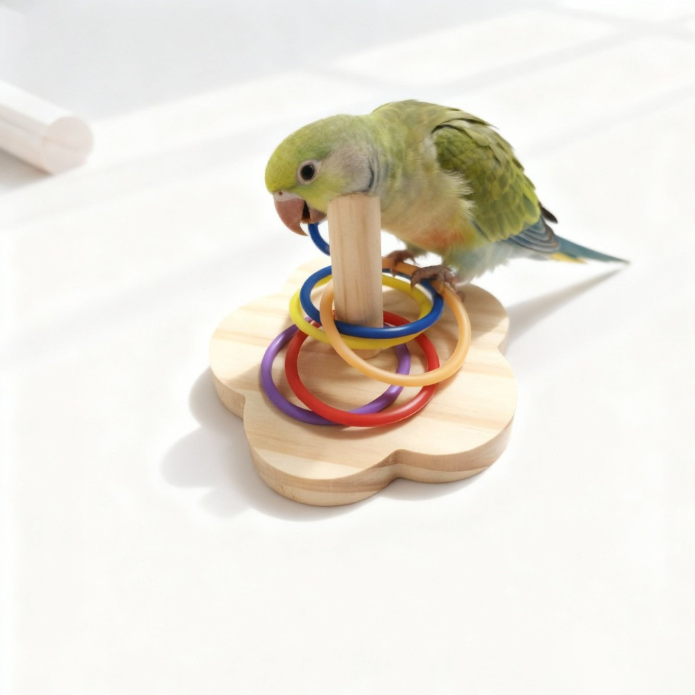 1PC 木製オウム知能トレーニングおもちゃカラフルなリングト - Gymnastic Ring Wood のレビューと価格